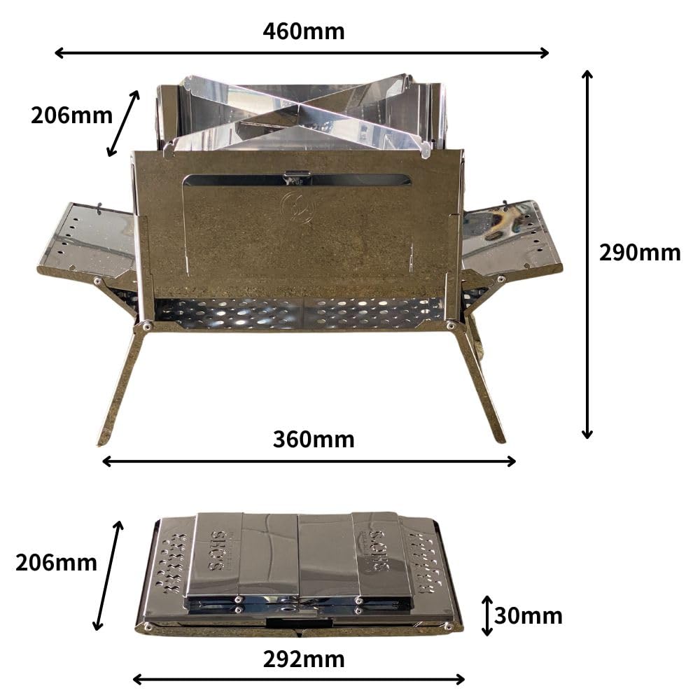 Laugh's Bonfire Grill A-4-WING [Super] (BEYOND) SHO-016-00, Stainless Steel, High Durability, Foldable, Compact Storage, Chimney Kit Compatible, Free