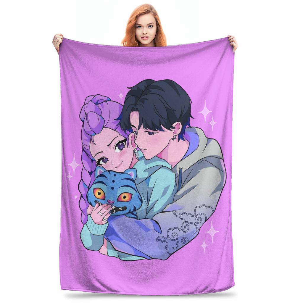 Saja Boys Huntrix Blanket Kpop Demon Hunters Flannel Awesome Warm Throw Blanket for Bedding Lounge  Winter