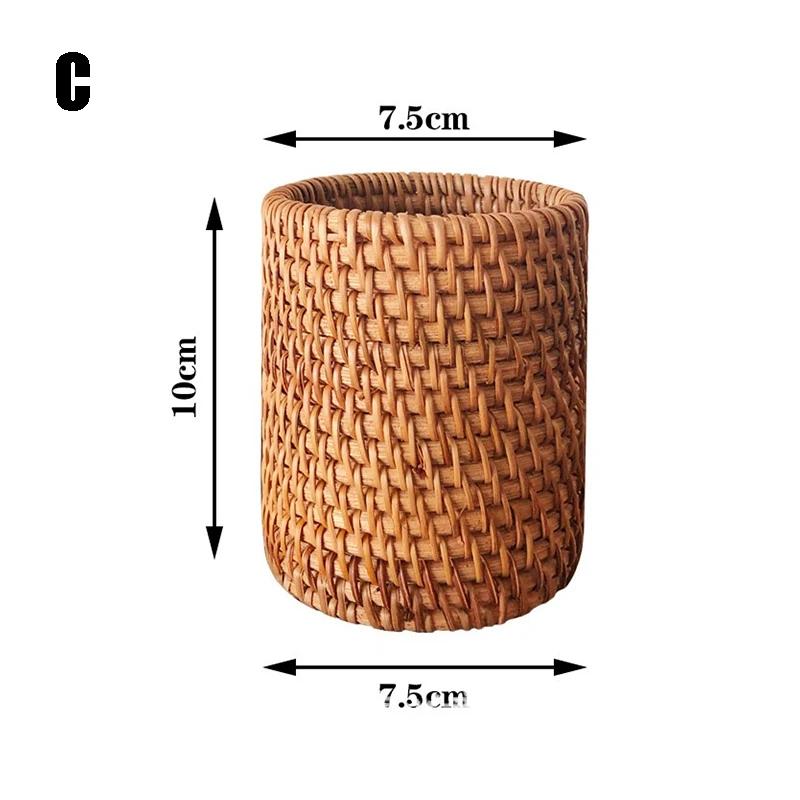 Handgefertigter Aufbewahrungseimer aus Rattan, Aufbewahrung für Schreibwaren, Make-up-Pinselhalter, Essstäbchen, Schaufeln, Löffel, Haushalt Aufbewahrungskorb