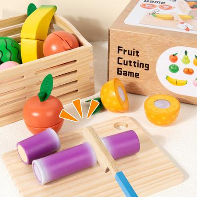 Holz Kinder Früherziehung Simulation Obst und Gemüse Schneiden Musikspiel Baby Spielküche Kognitives Lernspielzeug