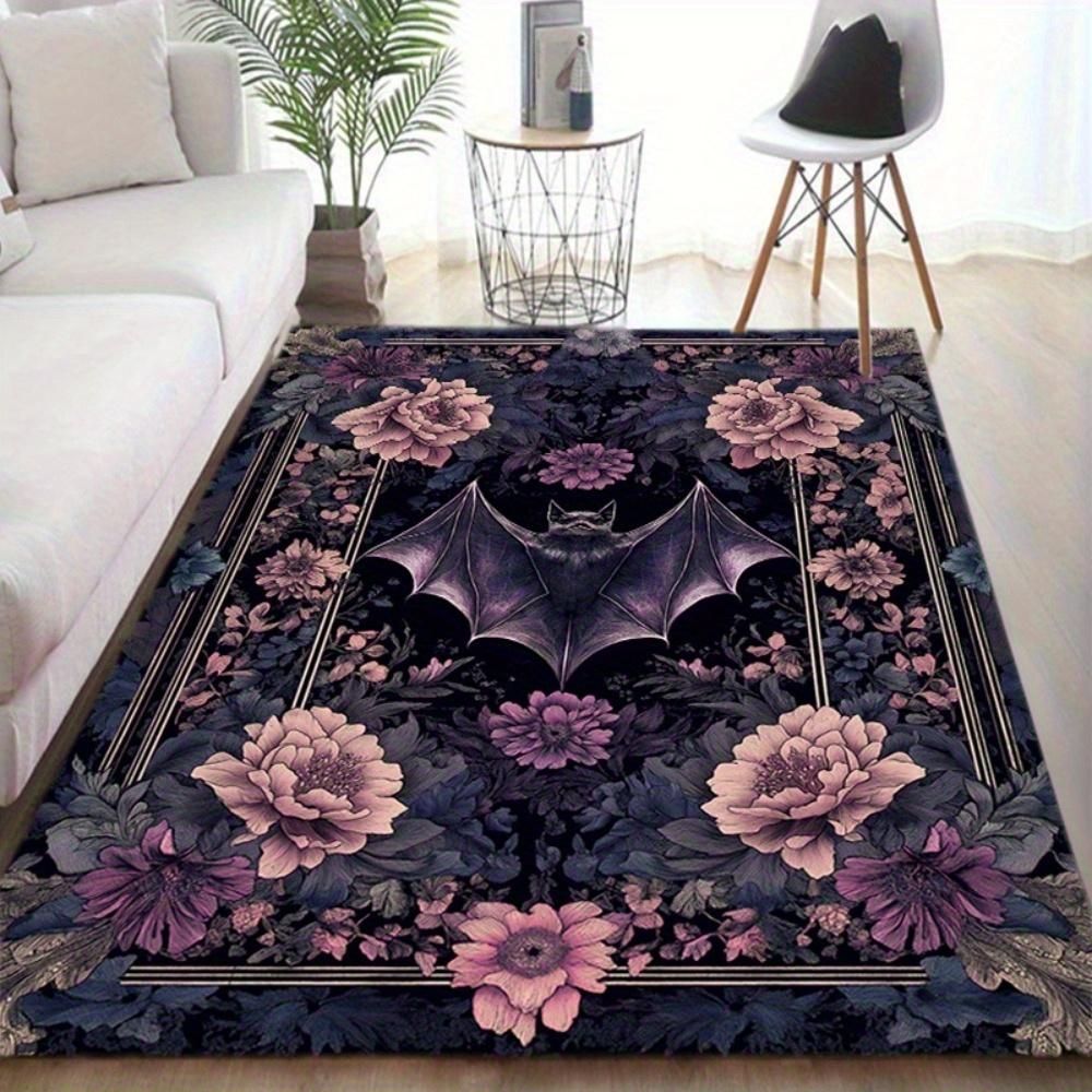 

VIKAMA Bat And Flower Dark Purple Carpet Living Room, Bedroom, Porch - Halloween, Wedding, Thanksgiving Party Horror Home Decor 80cm x 120cm