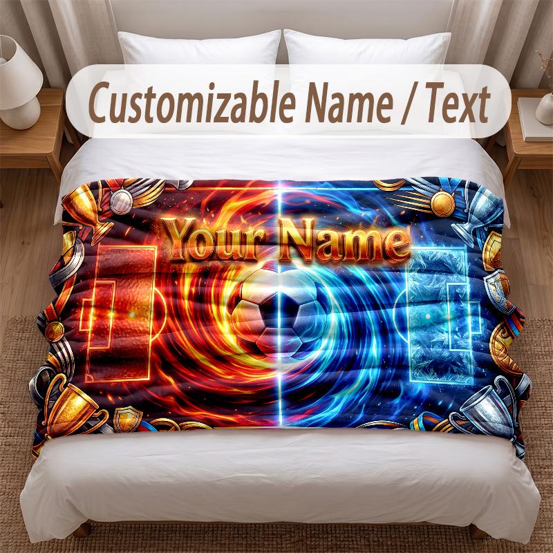 Soccer Theme Soft Blanket Personalized Custom Name Text Print Warm Blanket Home Sofa Bedroom Decor
