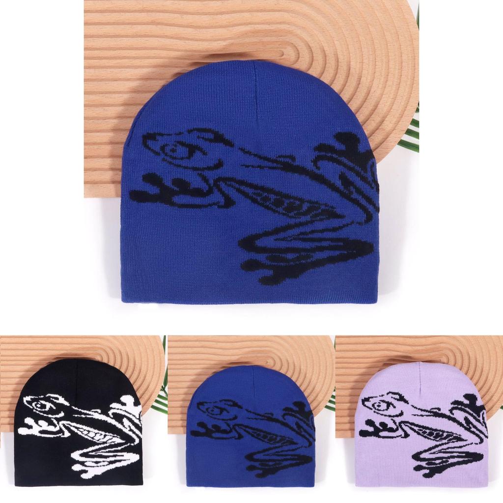 Autumn Winter Acrylic Beanie Hat With Frog Design For Casual Street Style