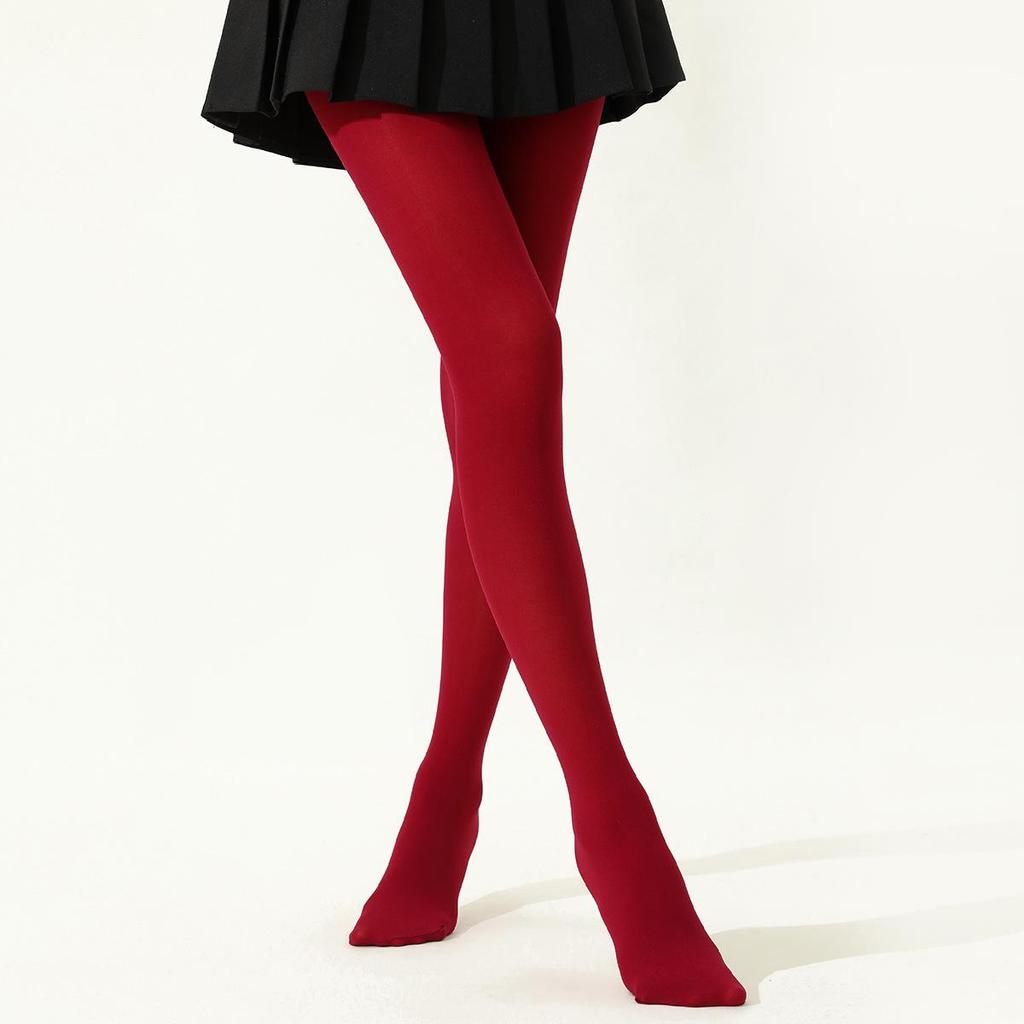 Star-Style Wine Red Matte Tights: Slight Compression for Spring and Autumn