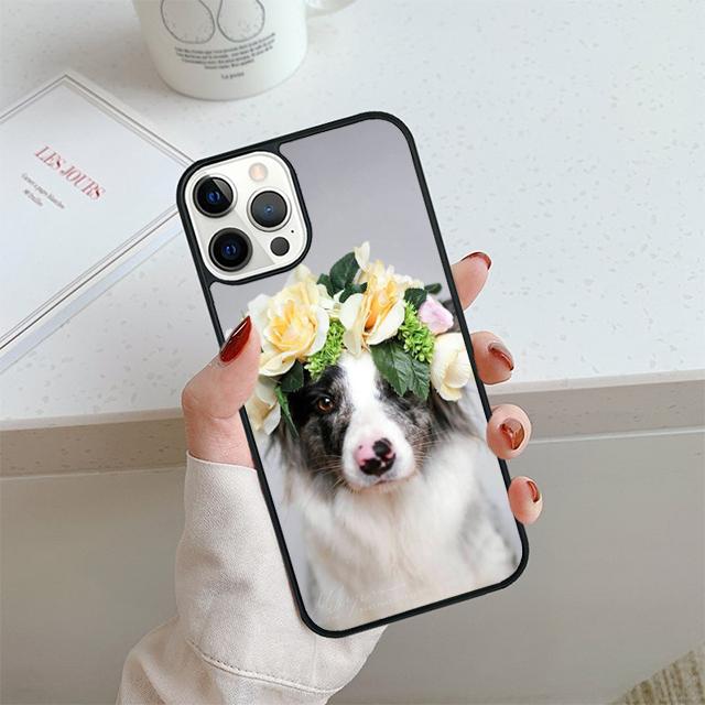 Lovely Border collie dog flower Phone Case For iPhone 17 Air 14 15 16 13 12 Cover For Apple Pro Max 6S Plus