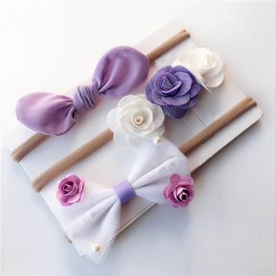 3 adet Kız Bebek Spandex Naylon Tavşan Kulak Kız Hairbands Sıska Esnek Çiçek Hairband