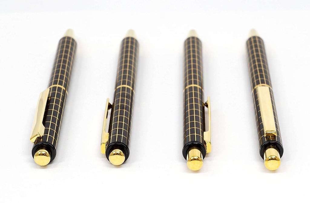 Slim Cowhide Pencil Case Red Brown Standard Size Metal Straight Knock Double Anodized Black Lattice Ballpoint Black Set, Pen, ASCR-NQ25KB-B