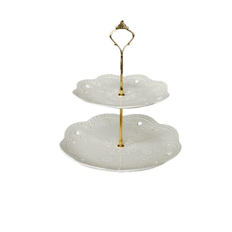 European Double Layer Ceramic Cake & Pastry Stand for Afternoon Tea & Dessert Display