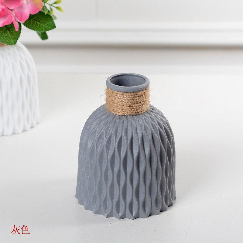 Nordic Flower Plastic Vase White Imitation Ceramic Flower Pot Water Ripples Vase Home Basket Decor for Flower Decoration