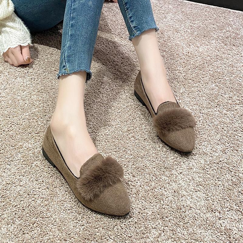 Fashion 2025 New Women Flats Furry Sweet Flat Shoes for Women Spring Casual Shoes Slip on Loafers Shoes Soft Sole Comfortable