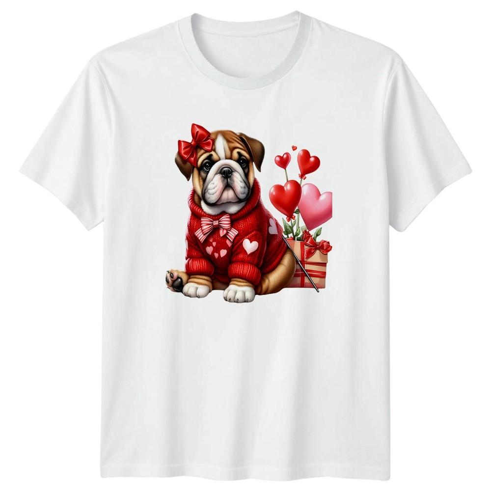 Bulldog Puppy Hearts Valentines Day Unisexs TShirt Unisexs Tee Graphic Unisex S