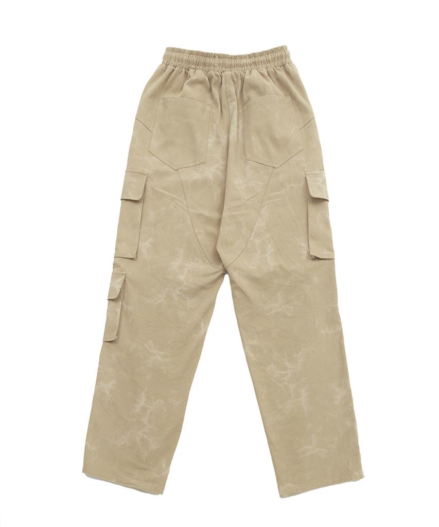 DISCO DONUT Asymmetrical Tie-Dye Cargo Pants_Beige