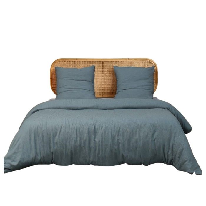 Parure de lit - EDEN - Uni - 220 x 240 cm - Gaze de microfibre - Bleu