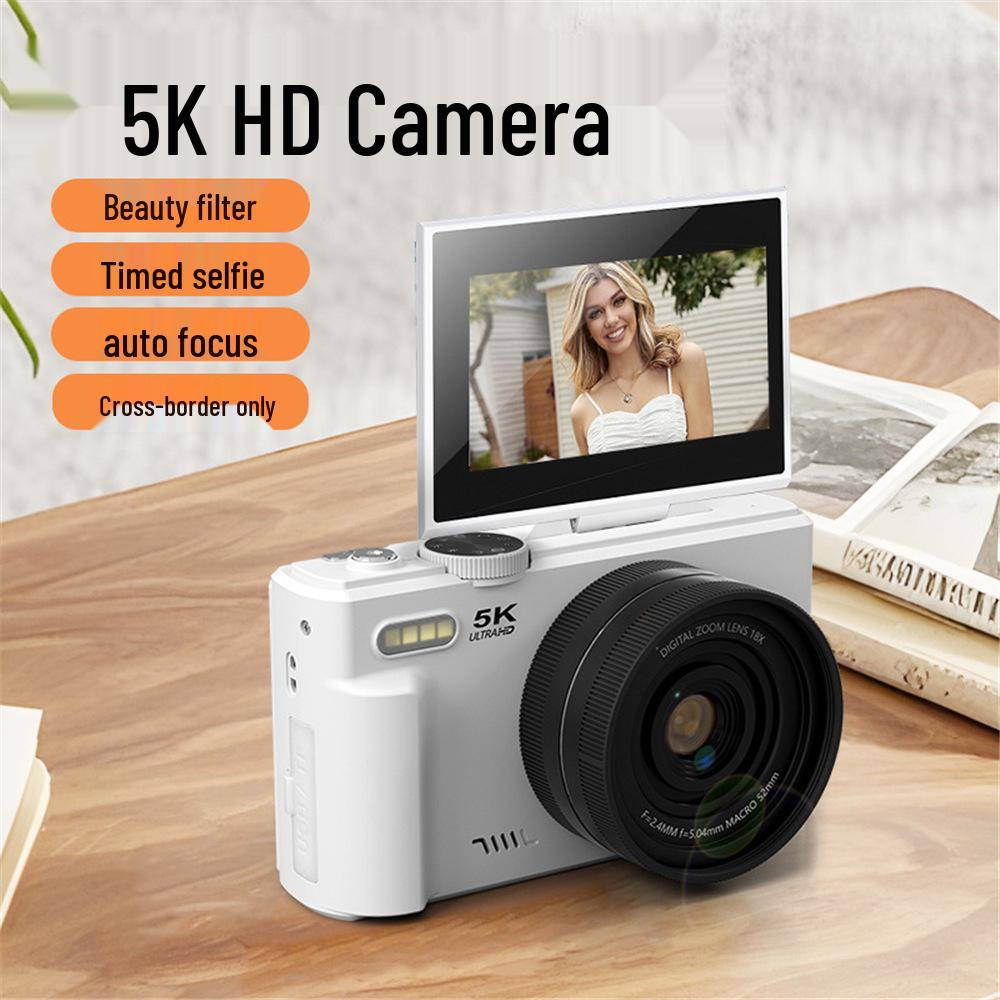 5K HD Flip Screen Camera WD08 with WiFi, Autofocus, Beauty Filters, Retro Mirrorless Design.
