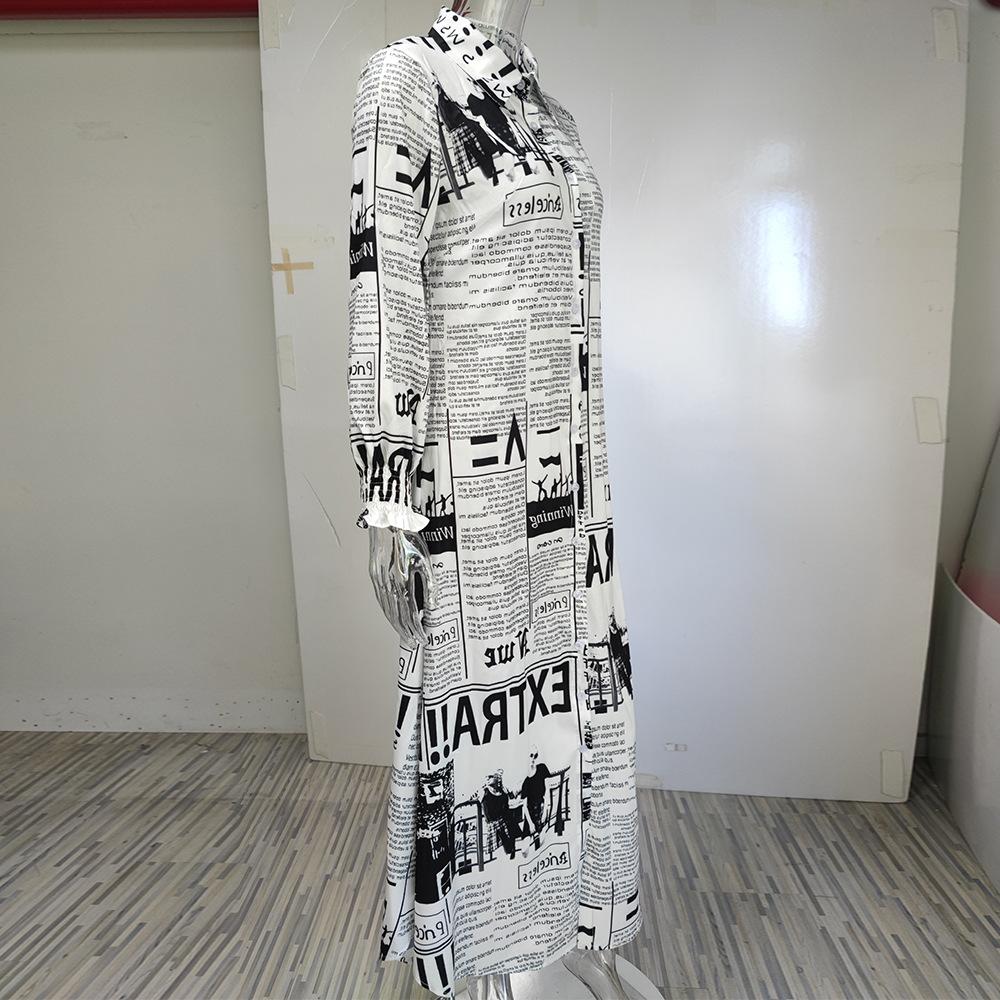 IHUASU Damen Temperament Bedrucktes Einreihiges Split-Hemdkleid Langes Kleid