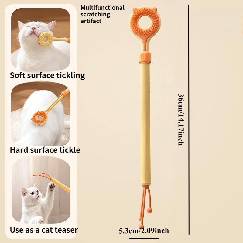 3 in 1 Retractable Cat Massage Scratching Stick Interactive Teaser Wand Grooming Brush Cat Toys 1 piece pack