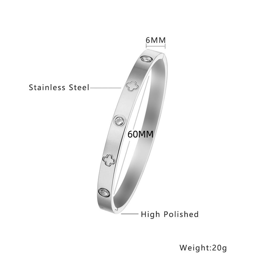 Htpwe Stainless Steel Printed Love Four-leaf Clover Bracelet Women 18k Gold Plated Couple Holiday Gift Bracelet Party Zircon