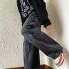 Men/Women Oversized Cargo Pants Vintage Drawstring Multiple Pockets Elastic Waist Solid Color Baggy Denim Pants Wide Leg Trouser