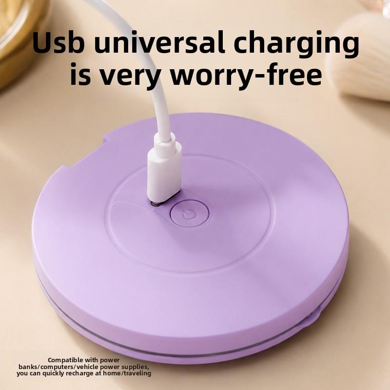 Portable LED Compact Makeup Mirror USB Rechargeable 2X Magnifying Double Sided Travel Cosmetic Mirror