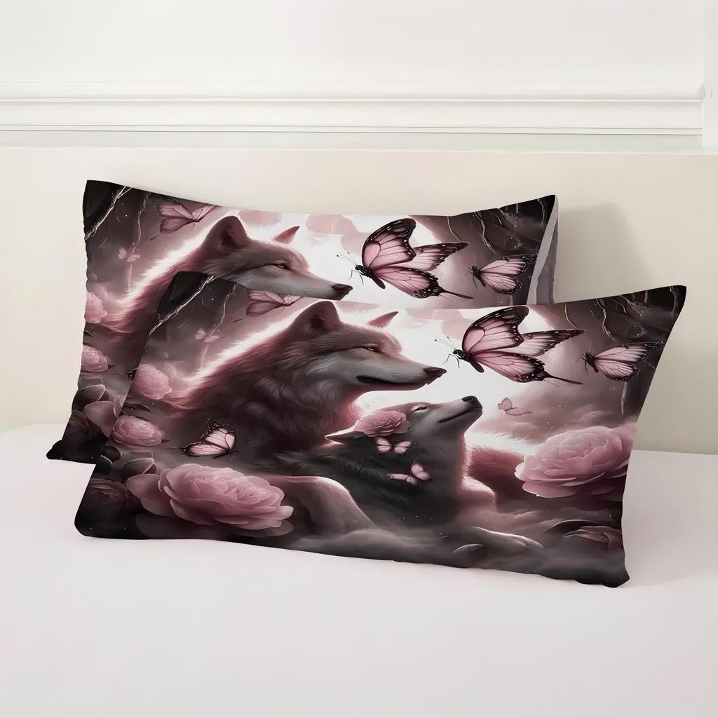 Comforter Romantic Double Wolf Pattern 3D Printed Anime Wolf Duvet Comforter Polyester Soft Comfortable Dormitory Bedroom Set