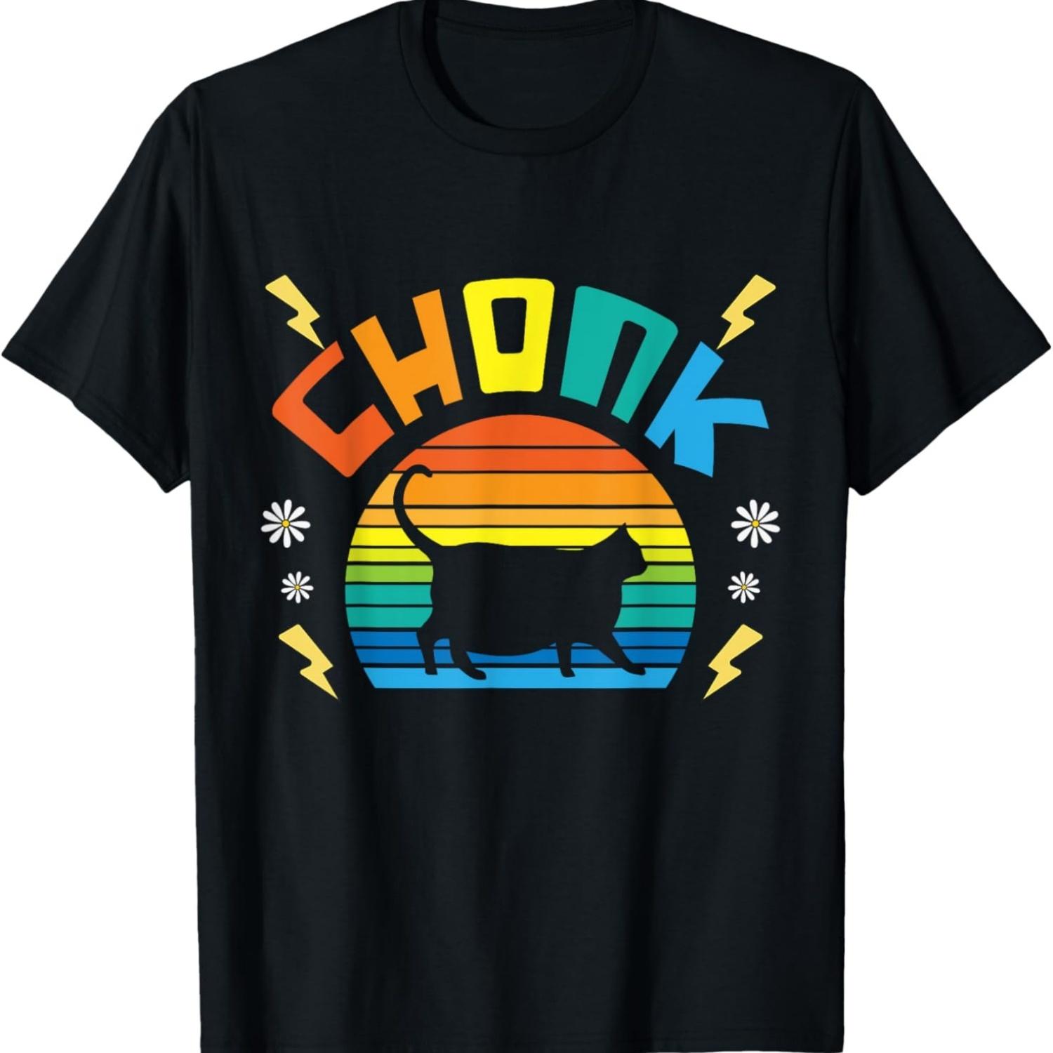 Chonk Cat Funny Meme Retro Groovy Cat Memes T-Shirt for Men Women S