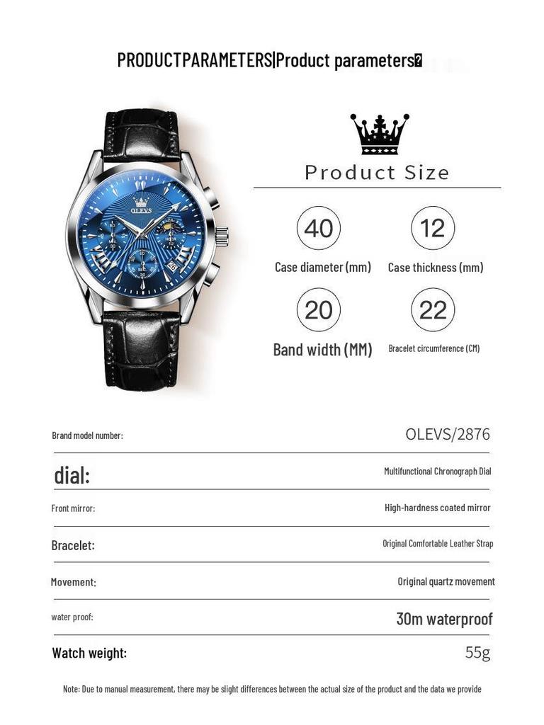 OLEVS Men's Multifunctional Quartz Chronograph Watch with Calendar