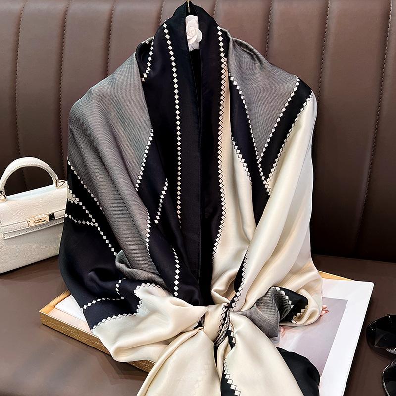 

Классический шелковый шарф, красивая парча, универсальная длинная рубашка, шаль, темперамент, длинный шарф с цветовыми блоками, дорожное пляжное полотенце 180cm