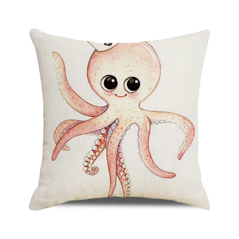 Watercolor Illustration of Octopus Squid Digital Printing Short Plush Pillow Covers for Car Sofa Office Cushion Cover Home Goods