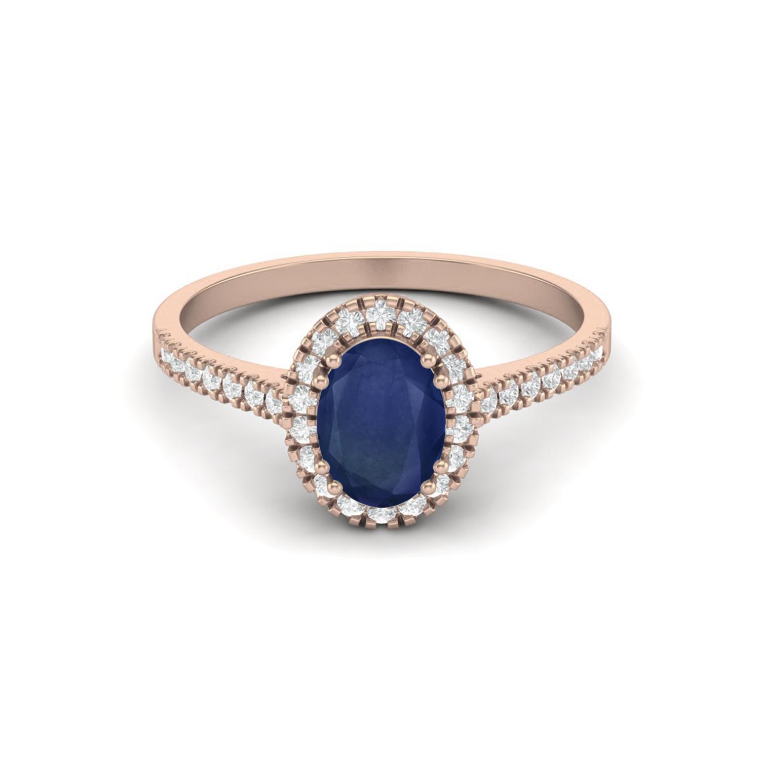 Solitaire 7x5mm Oval Blue Sapphire 925 Sterling Silver Rose Vermeil Anniversary Women Ring
