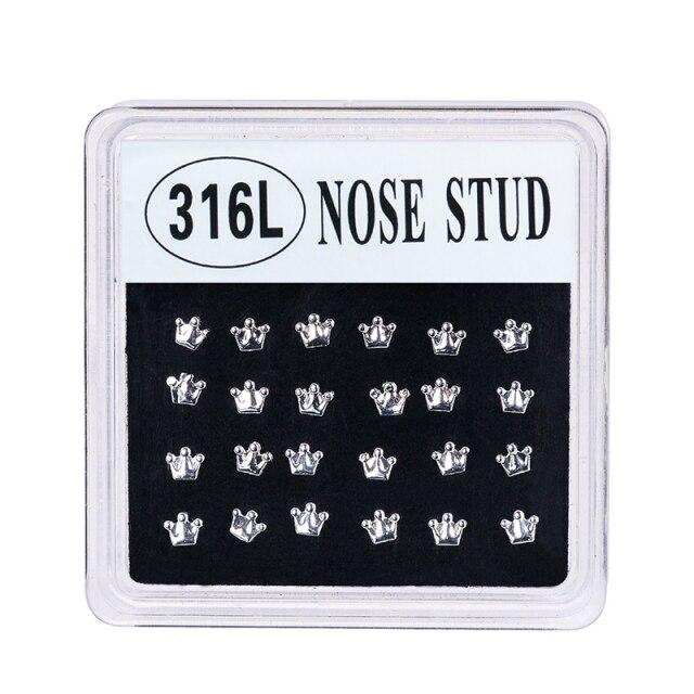 

Ephalus 24 шт. женские шпильки для носа в форме короны, стерлинговое серебро 925 пробы, процесс гальваники, пирсинг, сексуальный с шкатулкой для драгоценностей, подарок