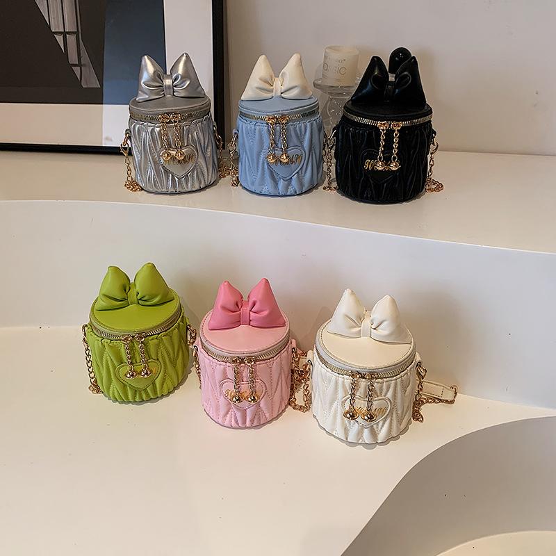 Bows Bucket Bag, Chic Heart-shaped Shoulder Bag, Children's Chain Crossbody Bag
