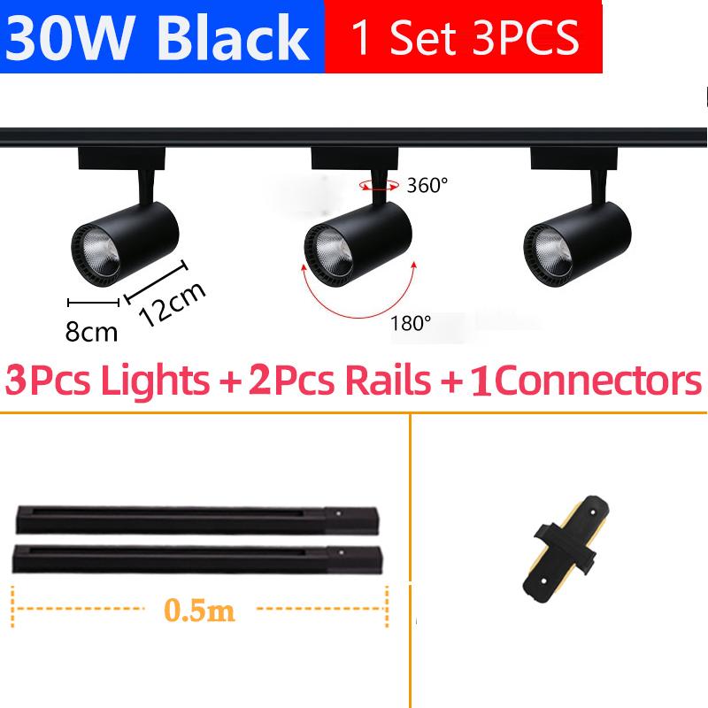 

Полный набор, 3 цвета, сменные потолочные светильники, светодиодные трековые светильники, 30 Вт, COB, трековые лампы, точечное освещение, точечные светильники для гостиной 30W Black Body, 3 Colors чёрный