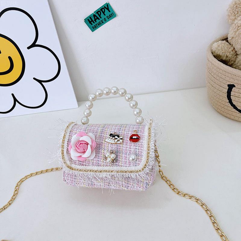 Adorable Mini Pearl Handbag For Girls Trendy Princess Style Cute Cotton Tote