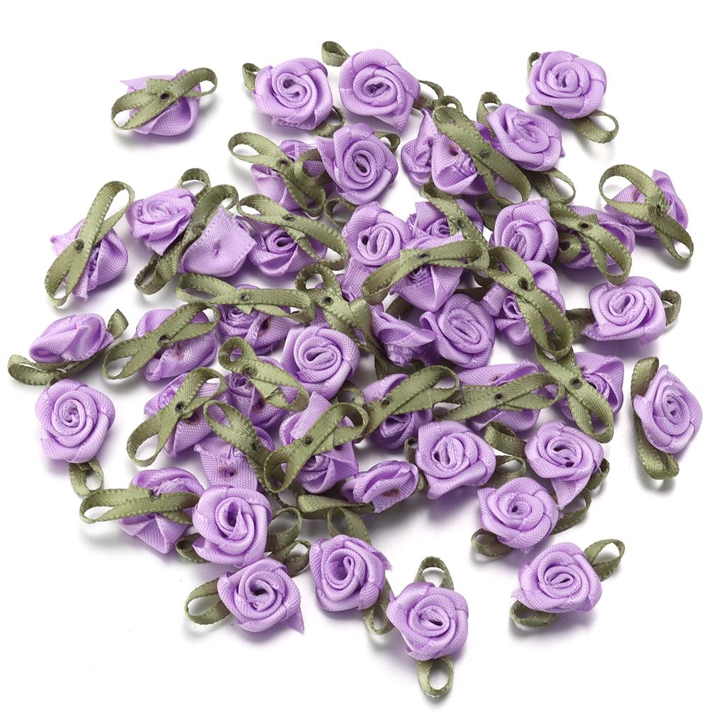 50pcs 1.5x2.5cm Mini Rose Flower Polyester Satin Ribbon Rosettes Fabric Appliques For Wedding Party Clothing Sewing Decoration