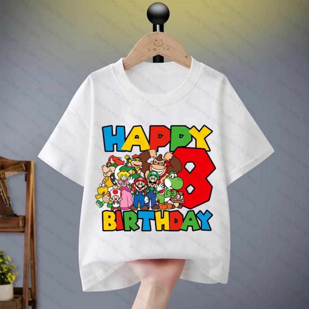Super Bros Roundneck Tshirt for Boys Girls Cartoon Number Printed Birthday Clothes Children Fashion Shortsleeved Tops