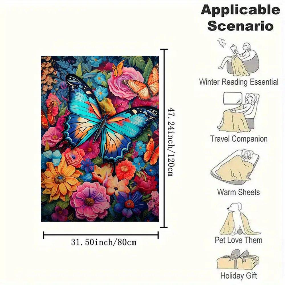 "Colorful Butterfly Garden Wall Art Print"Blanket Flannel Throw Blanket for Sofa, Bed, Travel, Camping, Office, Couch, Chair, And Bed Gift F