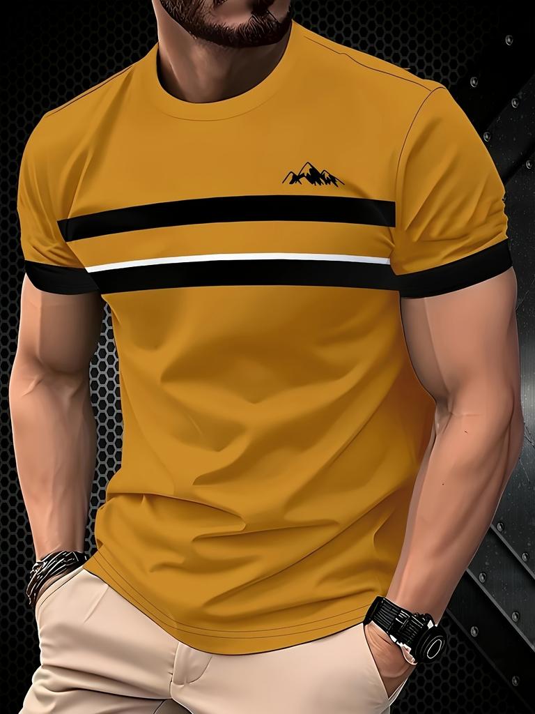 5er-Set, Gestreifte Stilvolle Lässige Herren-Kurzarm-T-Shirts, Farbverlauf Sommer Rundhals Schnelltrocknend Atmungsaktive Kurzarm-T-Shirts