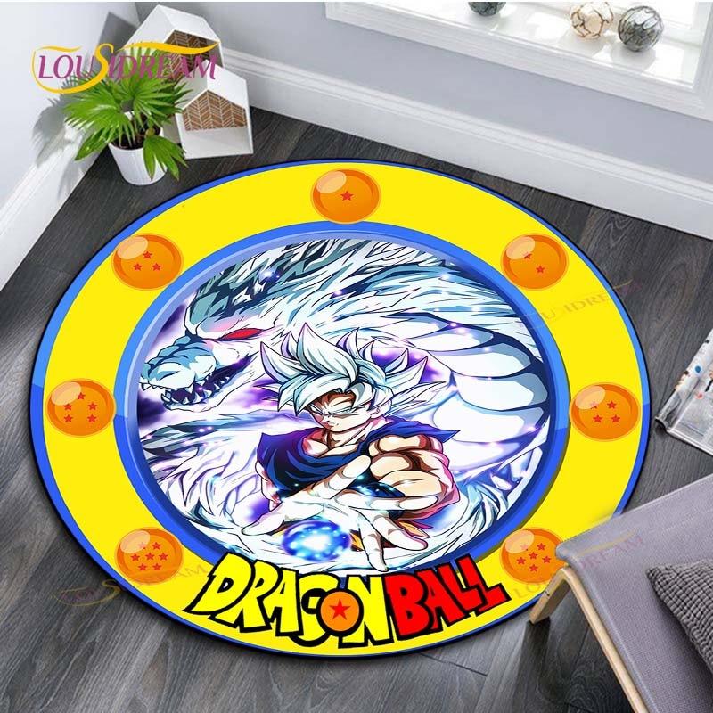 Runder Teppich für Wohnzimmer Teppiche Schlafzimmer Kinder Teppich Badezimmermatte 3D Dragon Ball Goku Druck Bodenmatte Kinderzimmer Teppich