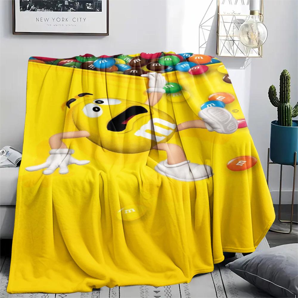 1PC M&M's Patterned Flannel Blanket Suitable For All Seasons for Home Decor Warmth and Comfort Gifts Holiday Present