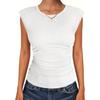 Women's Ribbed Knit Cap Sleeve Crew Neck Form-Fitting T-Shirt