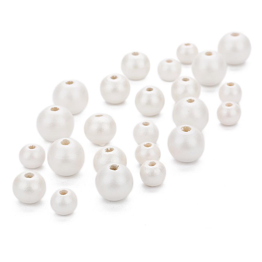 100 τεμάχια Pearl White Βαμμένες Ξύλινες Χάντρες Spacer Jewelry Κατασκευή 8mm