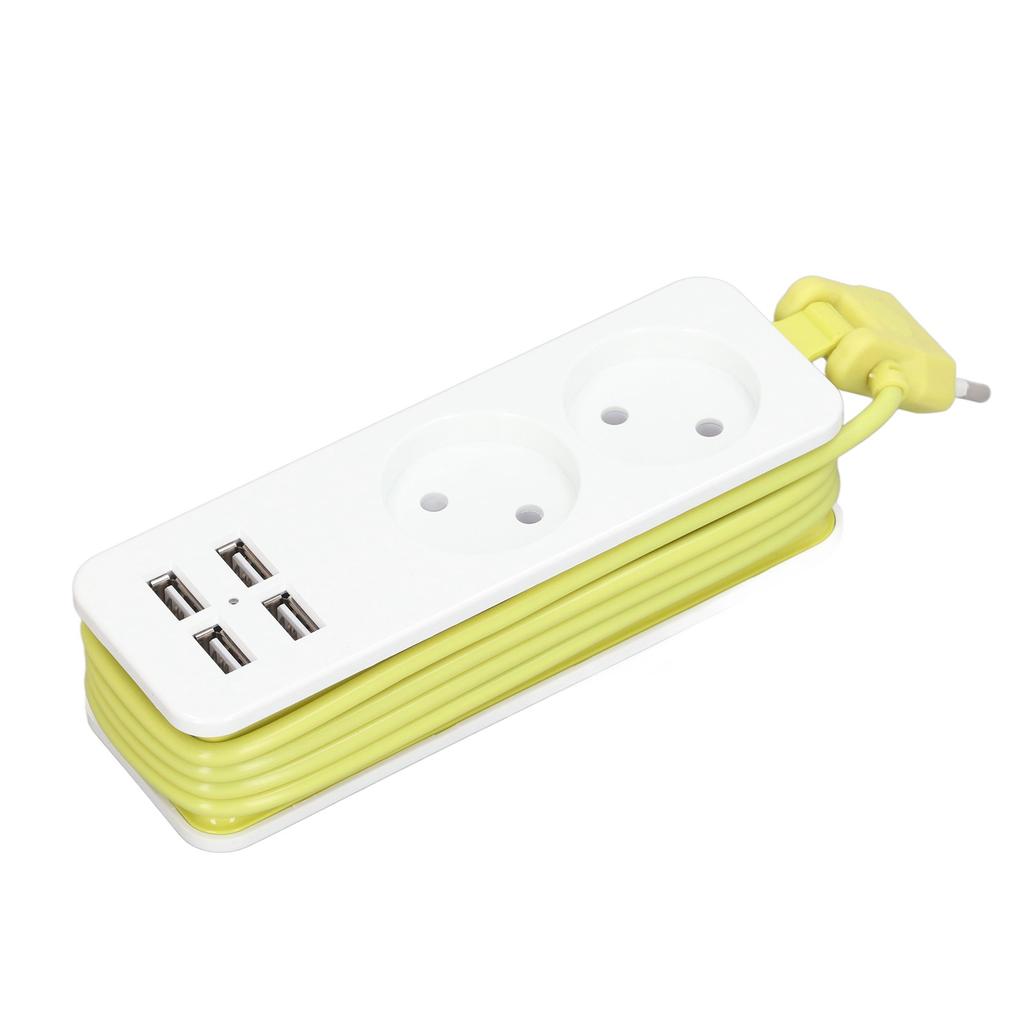 Régua de Energia 1200W 10A 2 Tomadas Redondas 4 Portas USB Tomada de Energia para Telefone Laptop