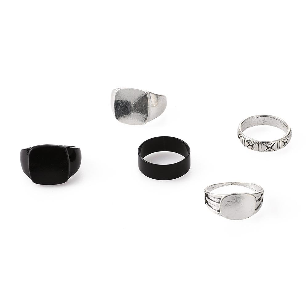 Combination Ring, Simple Gun Black Large Ring 5-Piece Set