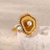 K Gold Plated Stainless Steel Pearl Ring Shell Ring Gold Plated Head Jewelry Open Ring
