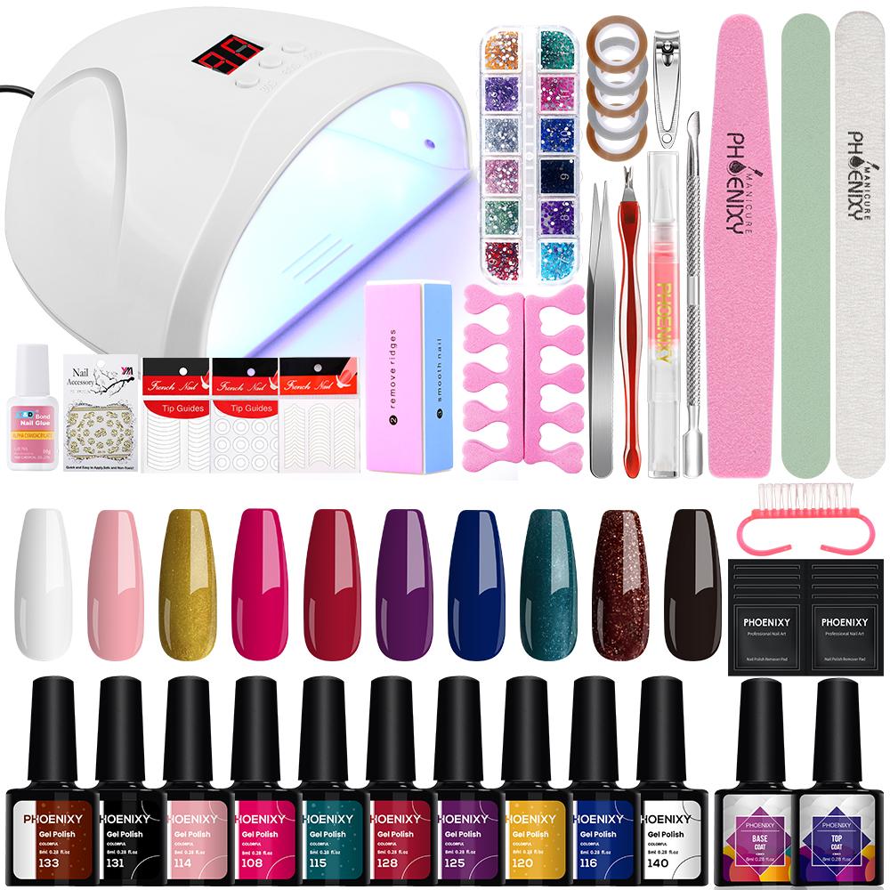 

PHOENIXY 10 цветов гель-лака для сушки ногтей УФ-светодиодная лампа 36 Вт набор для маникюра с замачиванием гель-лака и инструменты для самостоятельного украшения ногтей SET 05