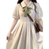 Summer College Style Lace-up Bow Dress for Women - Sweet Waist-Cinching Mid-Length A-Line Skirt