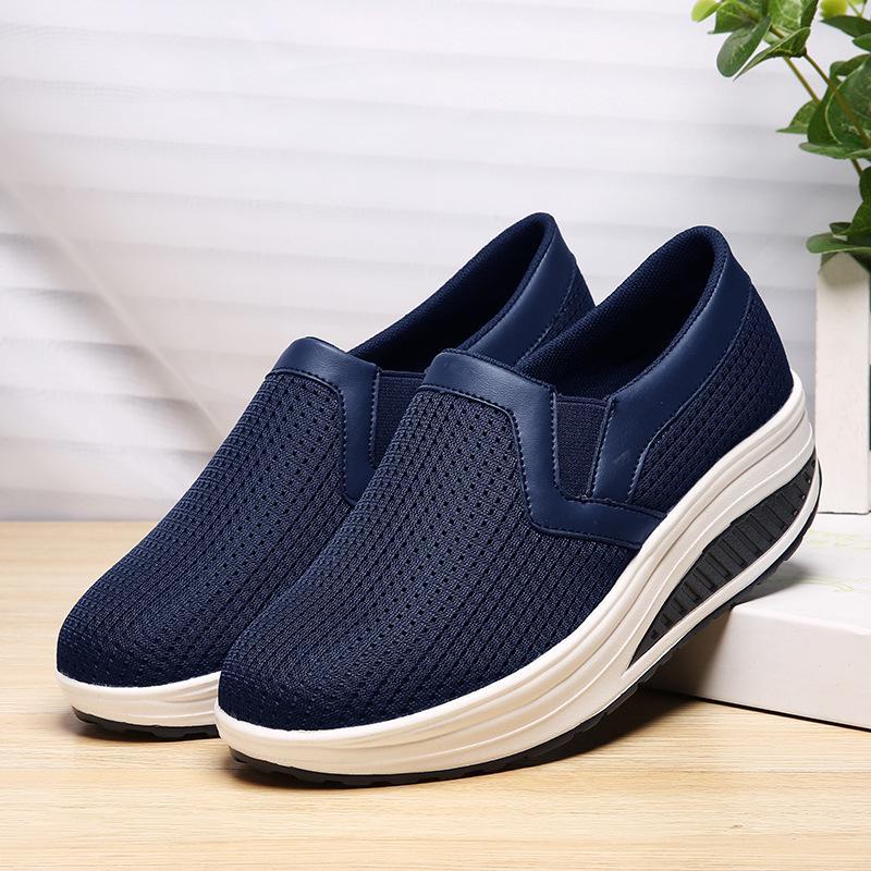 New summer and autumn casual thick-soled mesh breathable solid color loafer rocking shoes