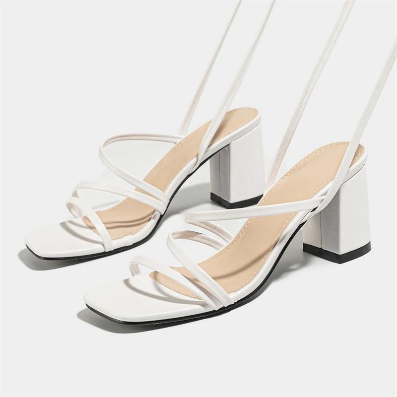 Mode Schmalband Knöchel Kreuzriemen Damen Sandalen Sommer Eckige Zehen Hohe Absätze Bankett Party Damenschuhe
