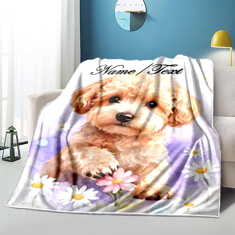 1PC Custom Name Poodle Puppy Daisies outdooor Flannel blankets Throw Blanket All-Season Throw Gift Bedspread for Couch, Bed, Camping Holiday Birthday