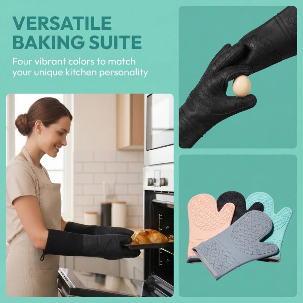Silicone Heat Resistant Mitts Non-Slip Grip BBQ Gloves Food Grade Kitchen Potholder  Household